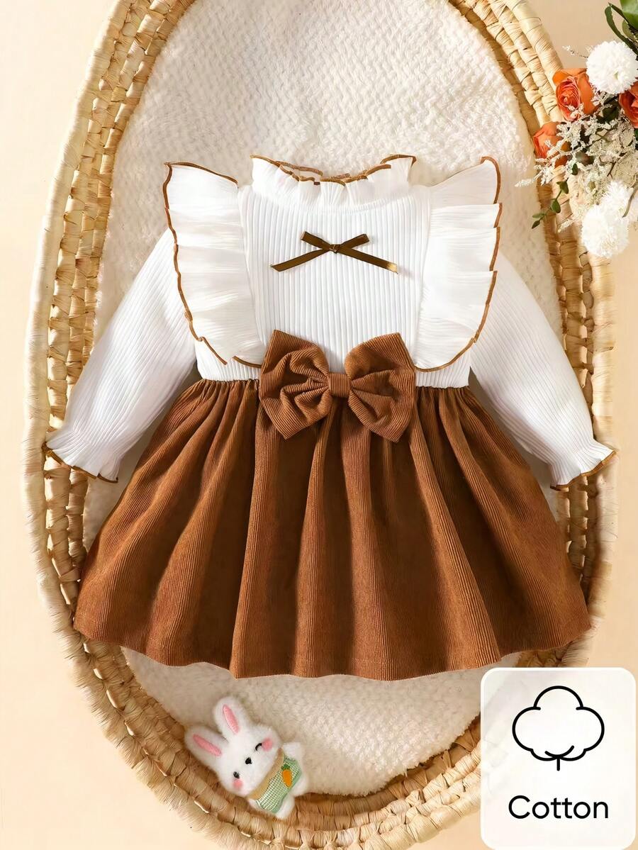 Baby Heart Pattern Dress and Headband Set for Cute All Season Daily Wear