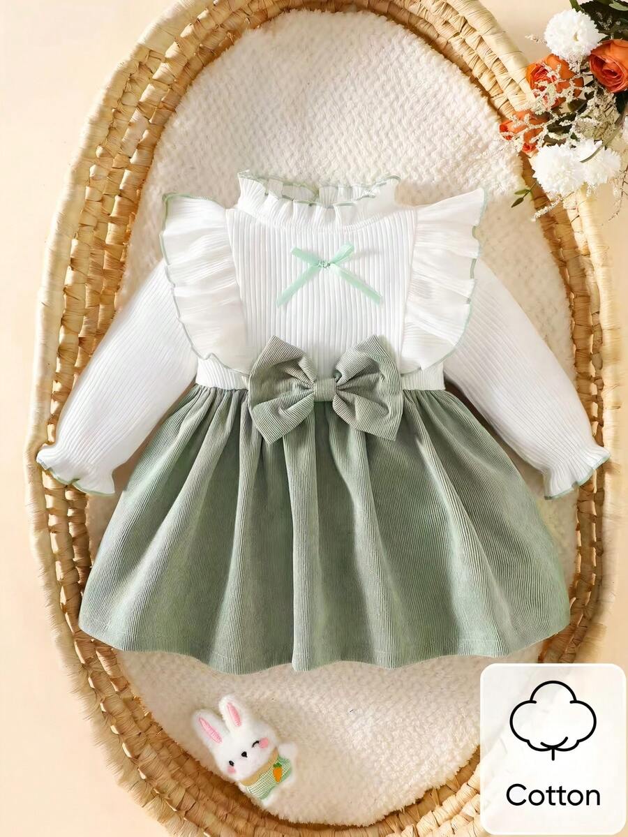 Baby Heart Pattern Dress and Headband Set for Cute All Season Daily Wear