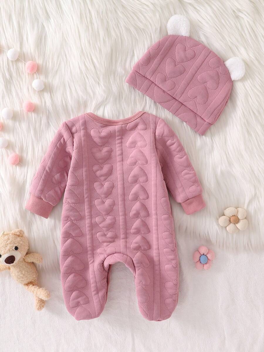 2PCS Newborn Baby Bear Print Long Sleeve Romper & Hat Set – Cozy Winter Outfit