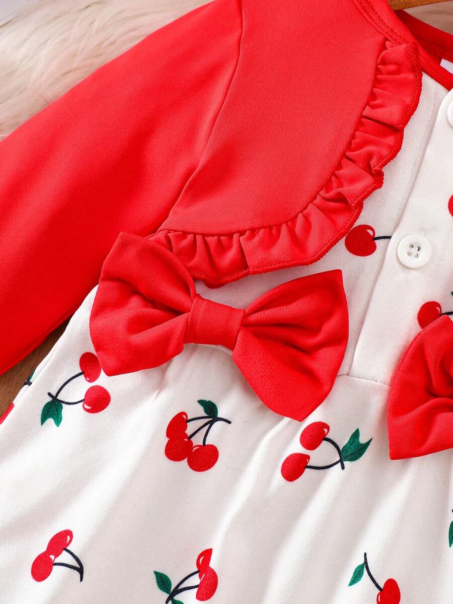 Baby Floral Bow Dress and Headband Set for Sweet Autumn and Winter Daily Wear