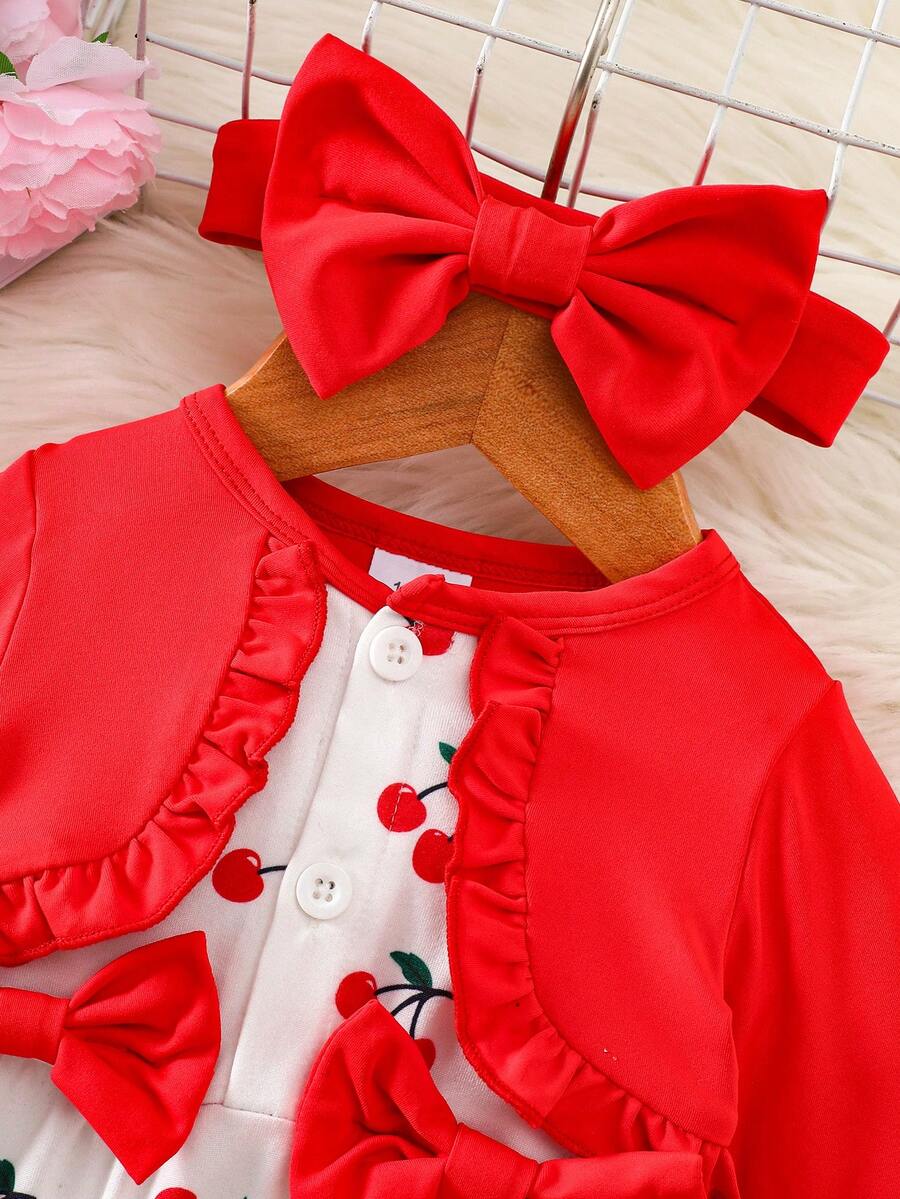 Baby Floral Bow Dress and Headband Set for Sweet Autumn and Winter Daily Wear