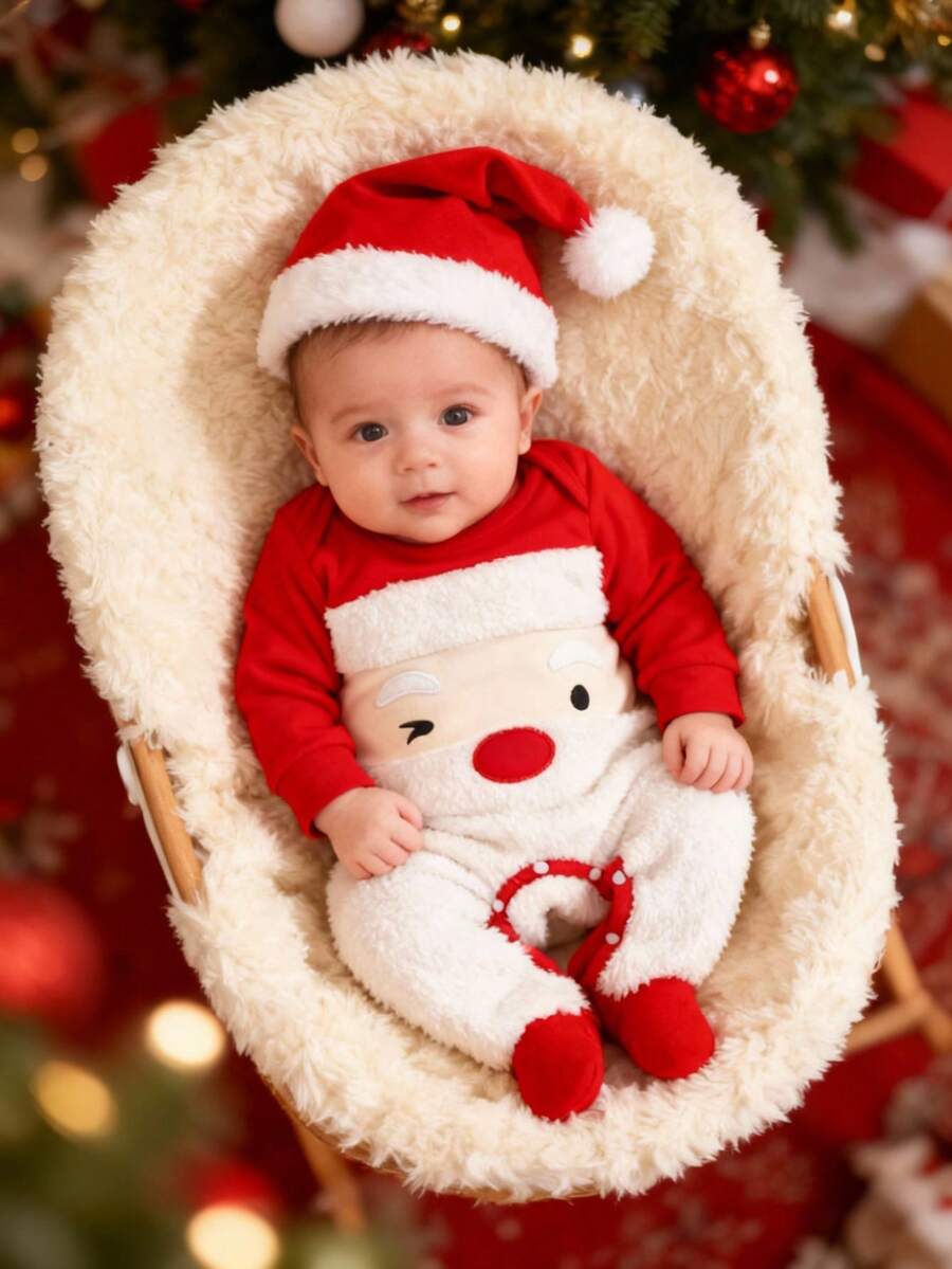 2PCS Newborn Baby Bear Print Long Sleeve Romper & Hat Set – Cozy Winter Outfit