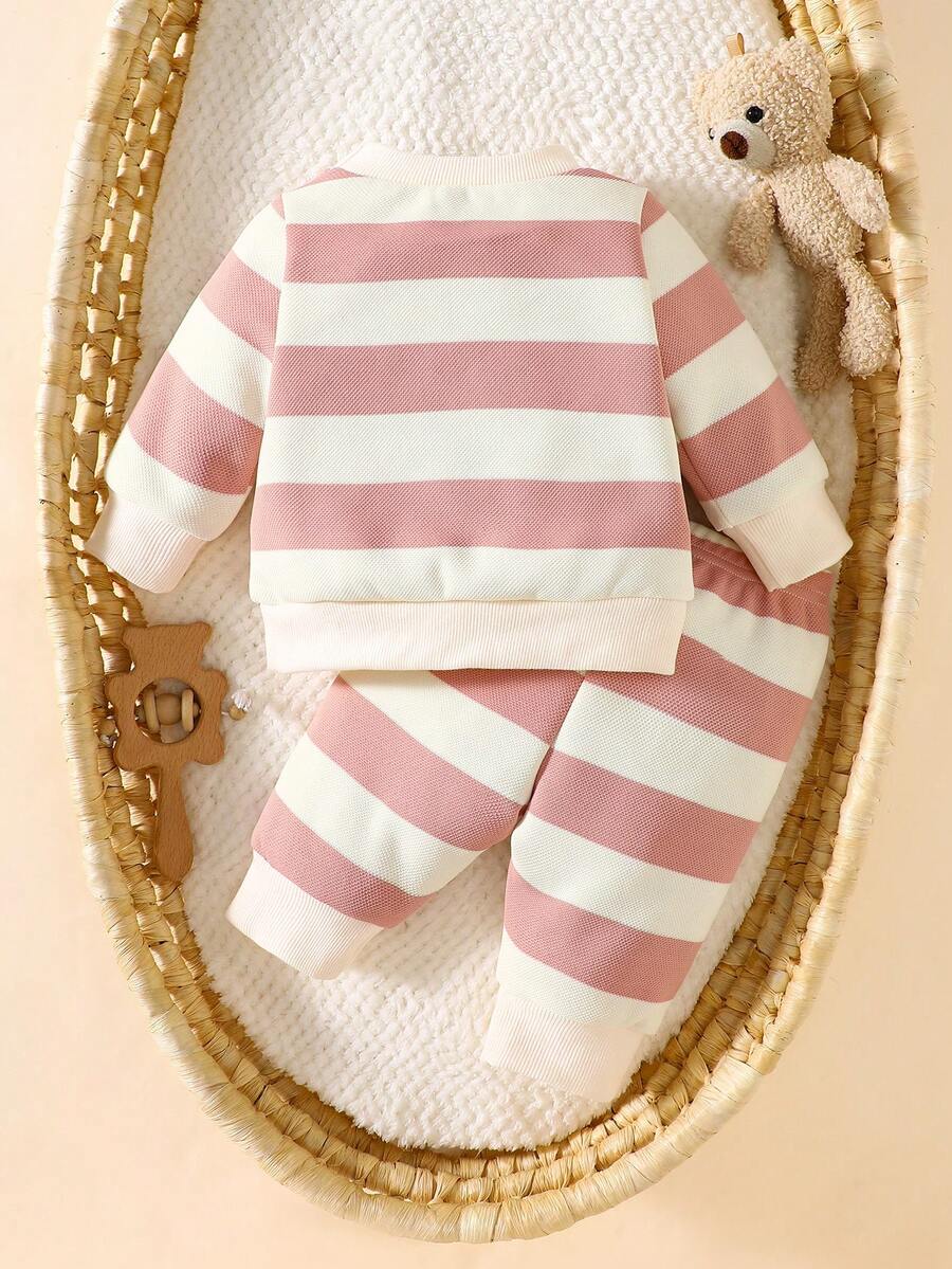 Baby Boy Black and White Striped Teddy Bear Top and Pants Set