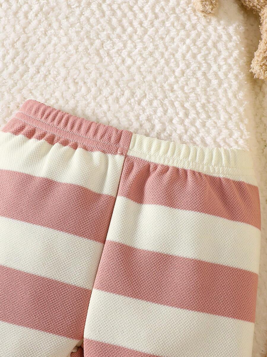 Baby Boy Black and White Striped Teddy Bear Top and Pants Set