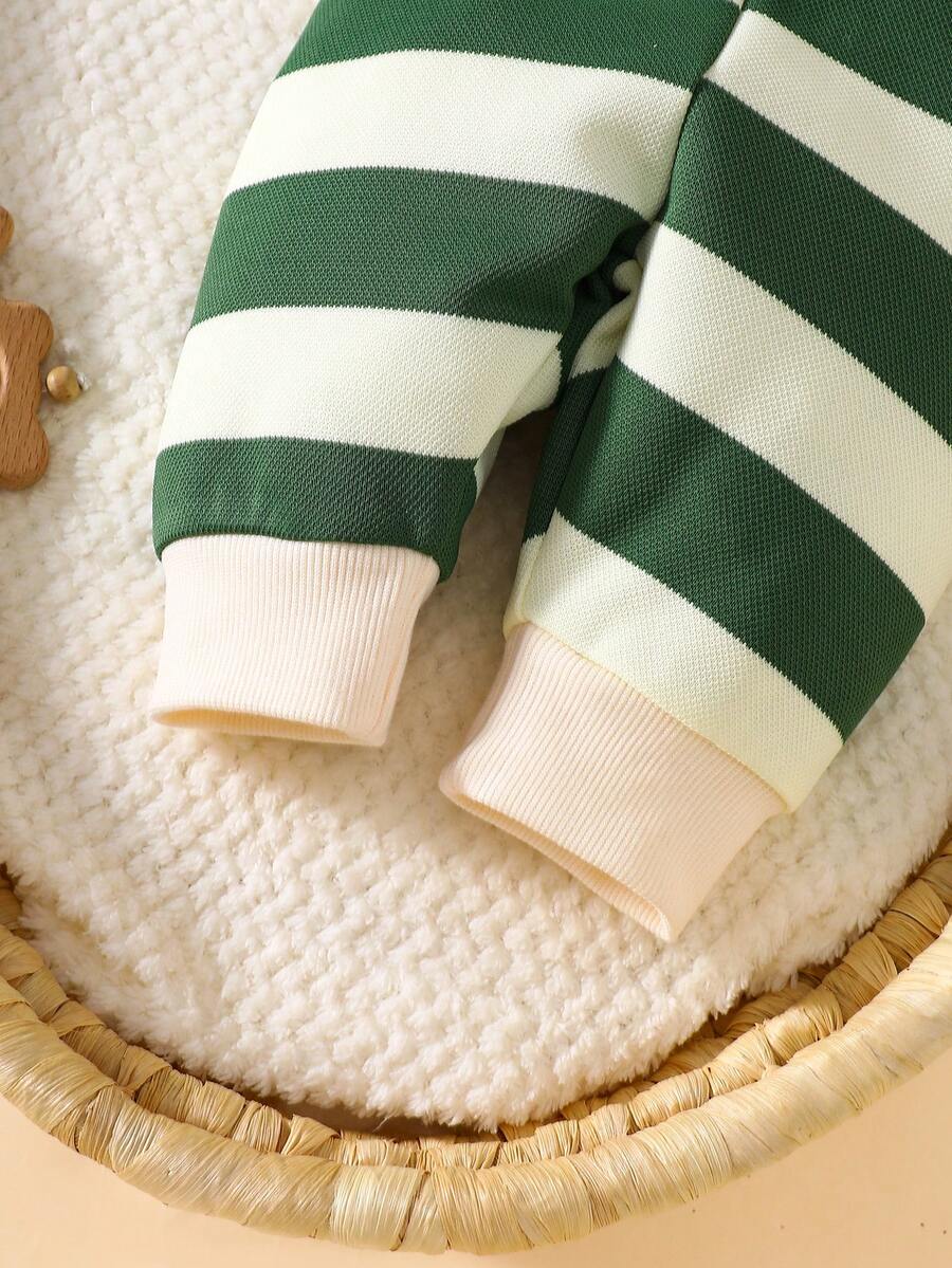 Baby Boy Black and White Striped Teddy Bear Top and Pants Set