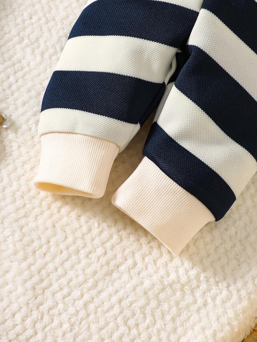 Baby Boy Black and White Striped Teddy Bear Top and Pants Set