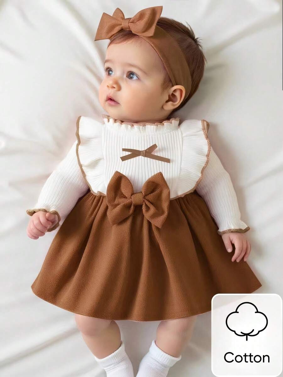 Baby Heart Pattern Dress and Headband Set for Cute All Season Daily Wear