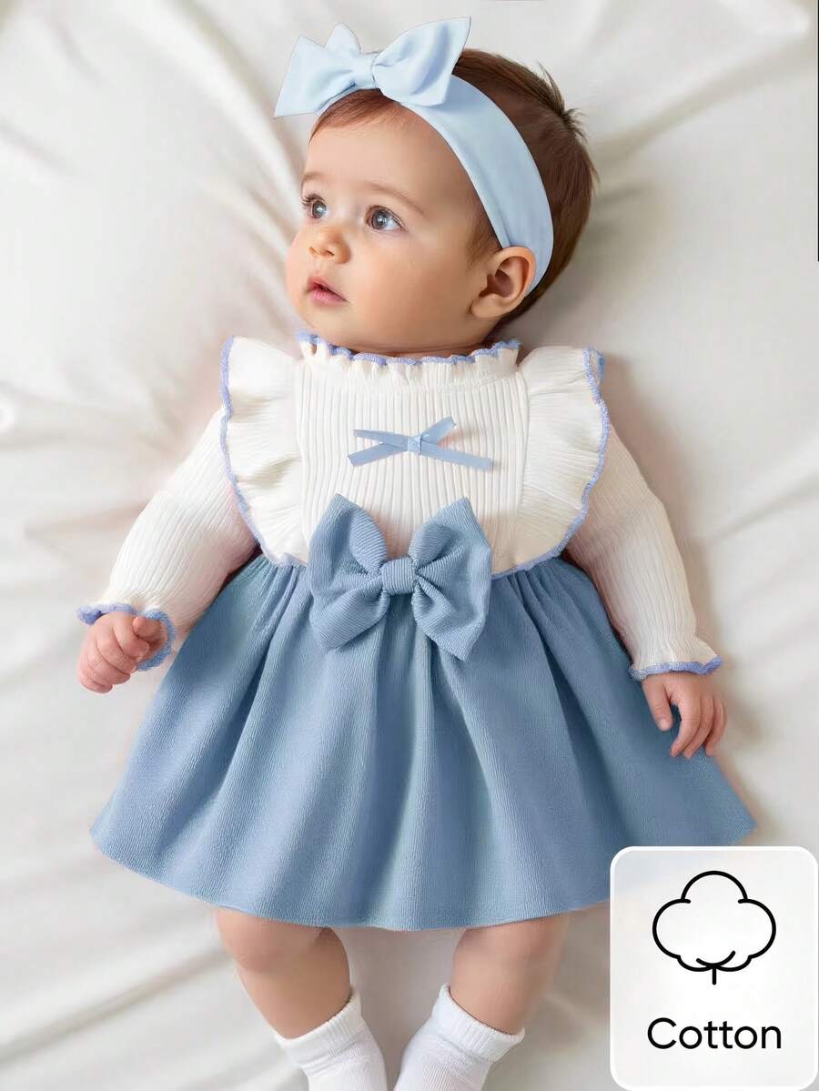 Baby Heart Pattern Dress and Headband Set for Cute All Season Daily Wear