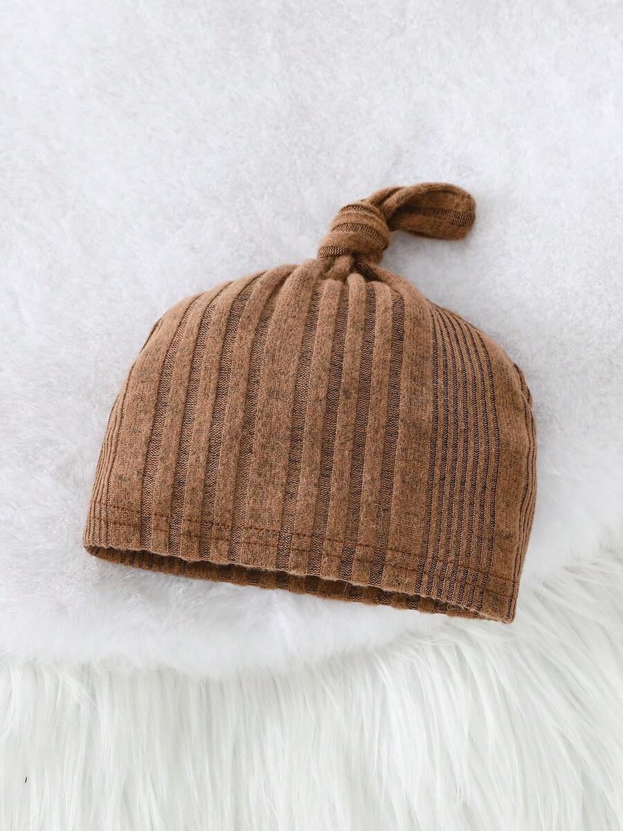 Baby Ribbed Knit Long Sleeve Jumpsuit Set with Matching Hat for Daily Wear