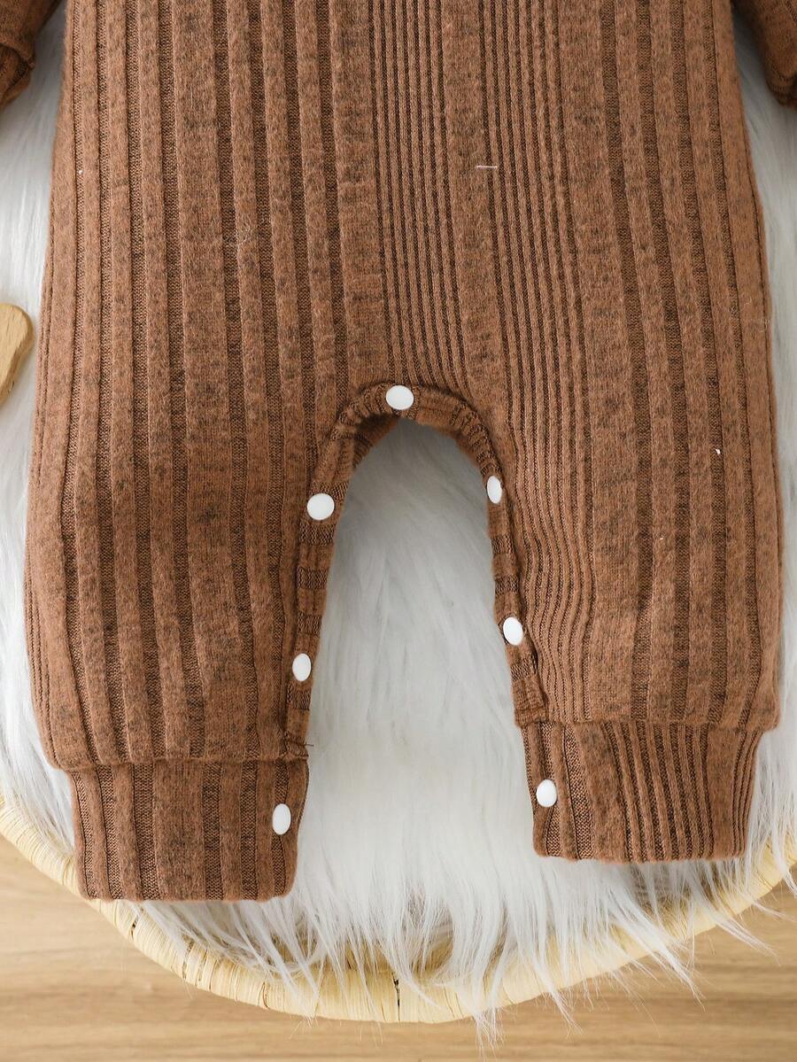 Baby Ribbed Knit Long Sleeve Jumpsuit Set with Matching Hat for Daily Wear