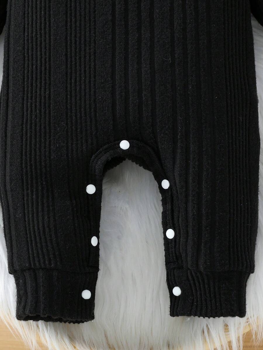 Baby Ribbed Knit Long Sleeve Jumpsuit Set with Matching Hat for Daily Wear