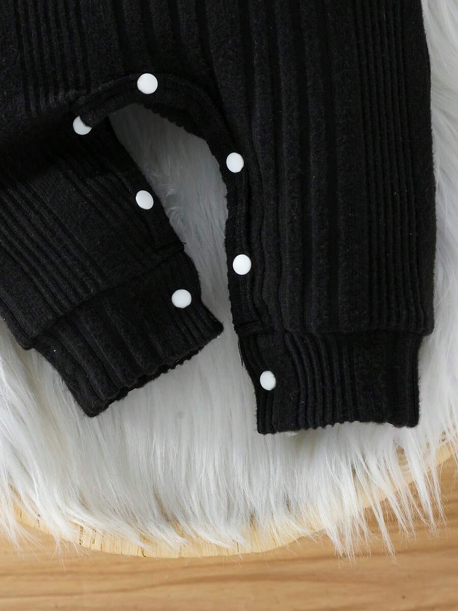 Baby Ribbed Knit Long Sleeve Jumpsuit Set with Matching Hat for Daily Wear