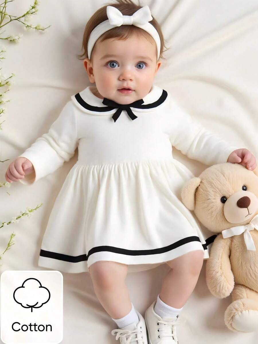 Baby Pink Heart Knit Dress with 3D Bow for Cute Daily and Outdoor Wear