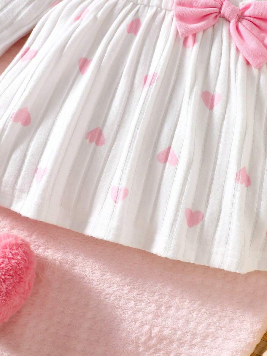 Baby Heart Pattern Dress and Headband Set for Cute All Season Daily Wear