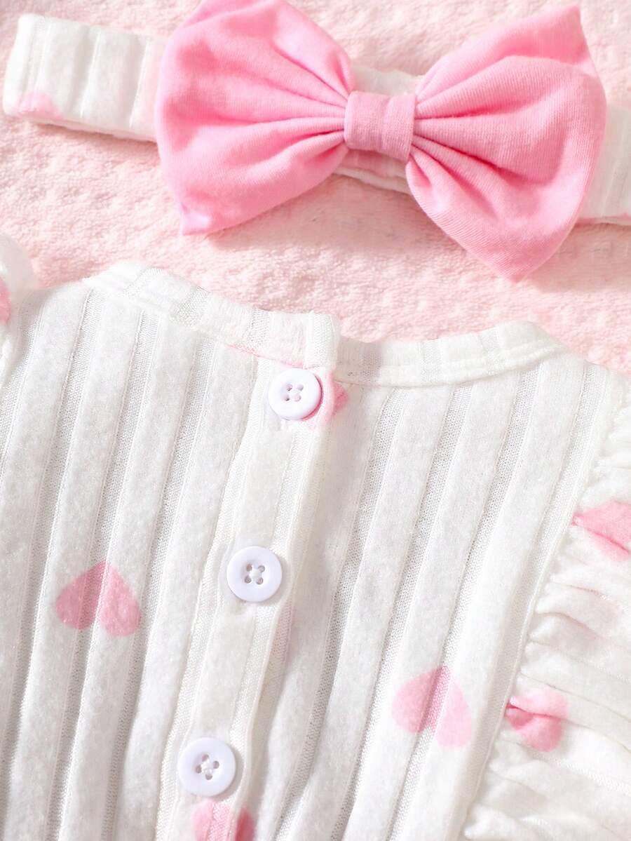 Baby Heart Pattern Dress and Headband Set for Cute All Season Daily Wear