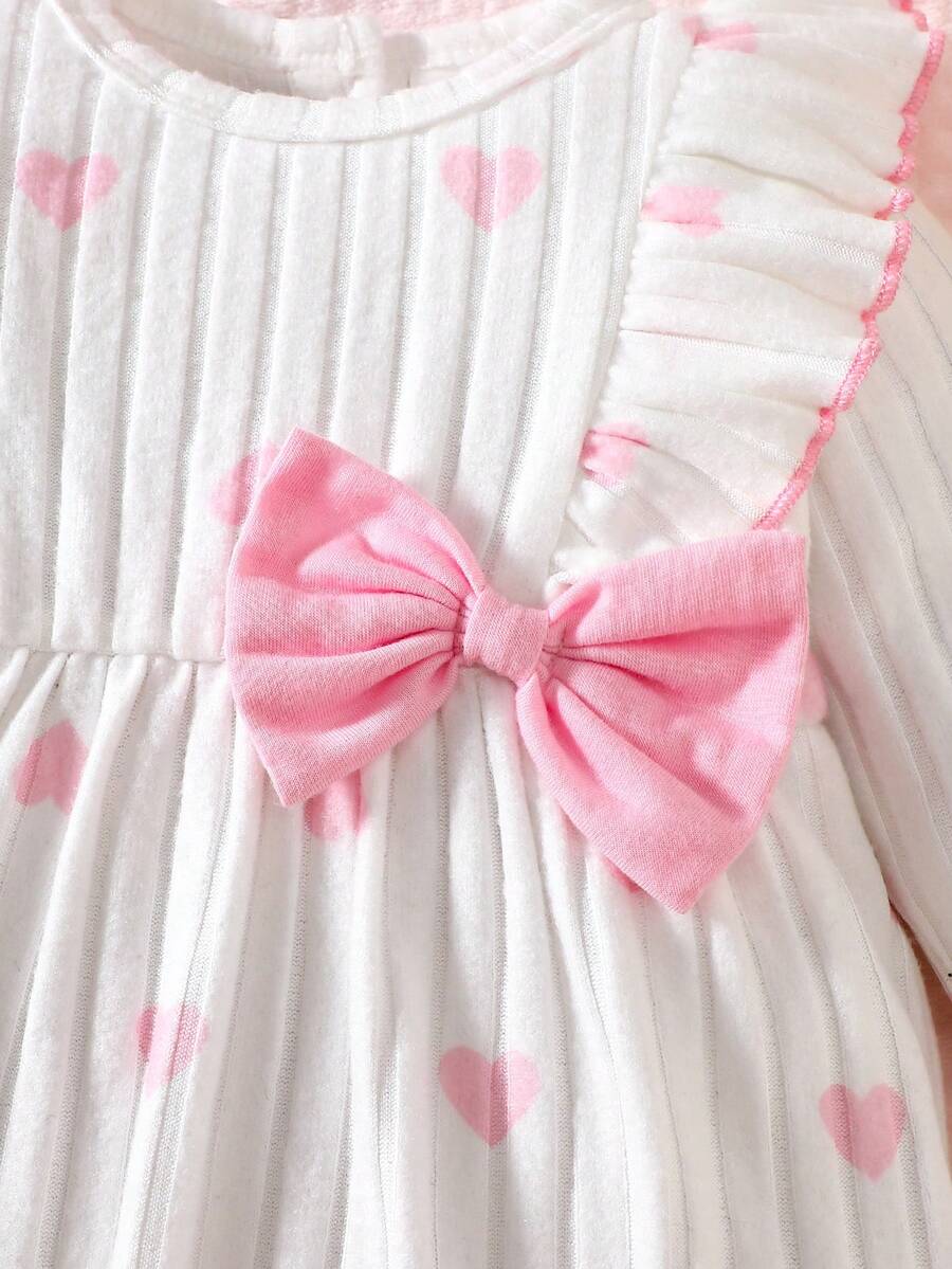 Baby Heart Pattern Dress and Headband Set for Cute All Season Daily Wear