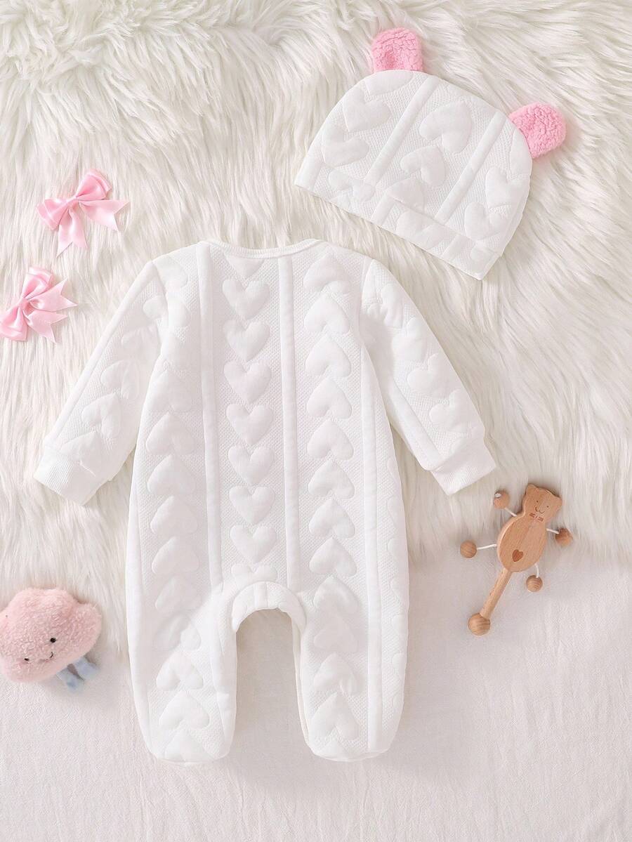 2PCS Newborn Baby Bear Print Long Sleeve Romper & Hat Set – Cozy Winter Outfit