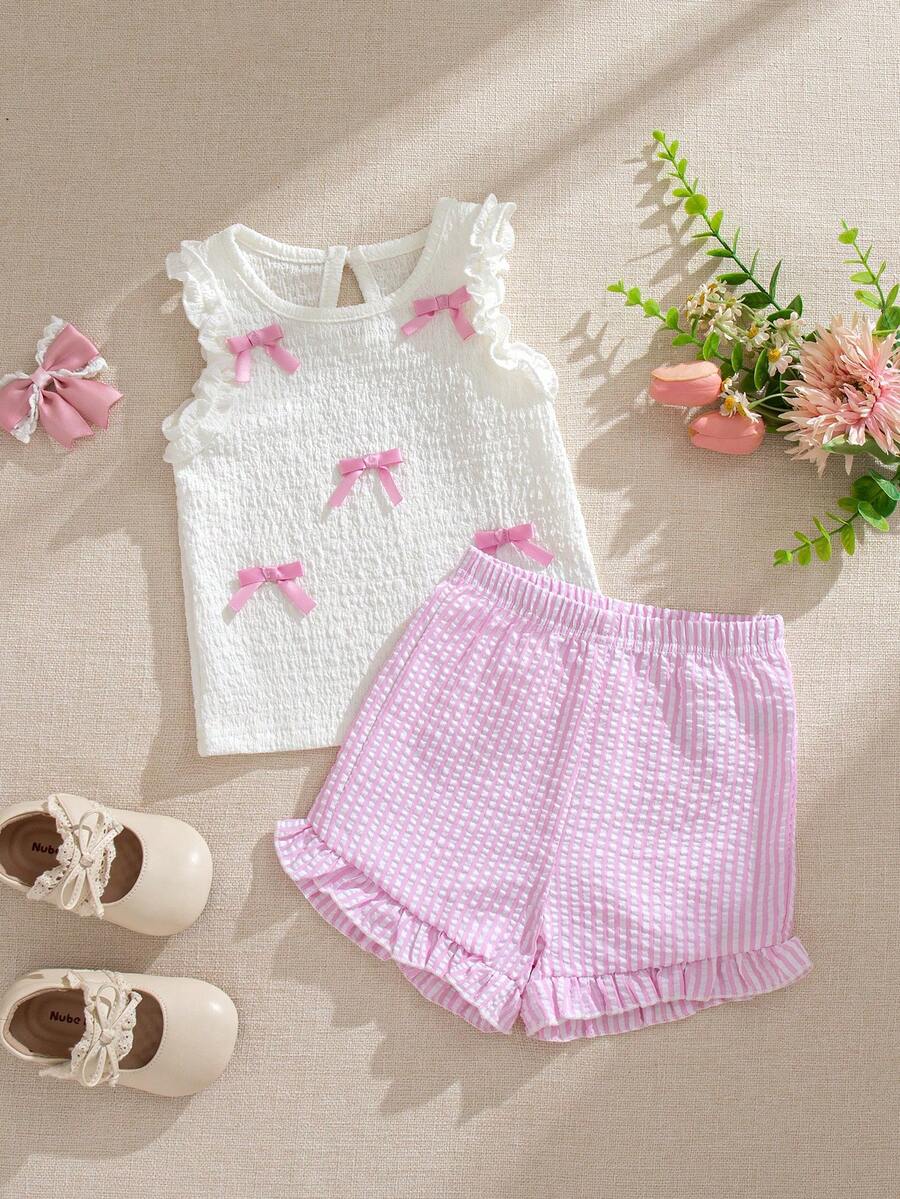 Cute Two Piece Summer Clothing Set For Little Girls Jacquard Style