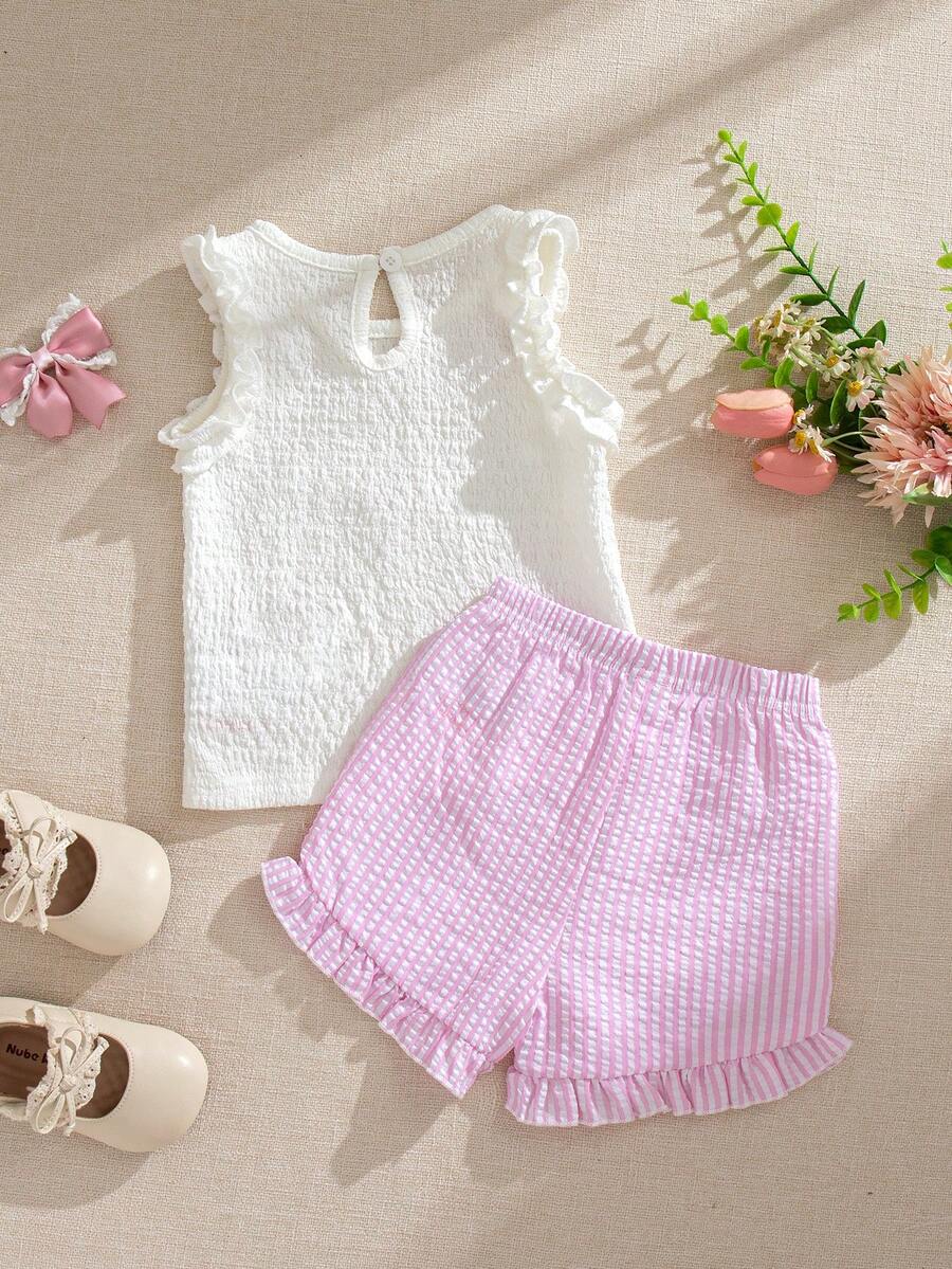 Cute Two Piece Summer Clothing Set For Little Girls Jacquard Style