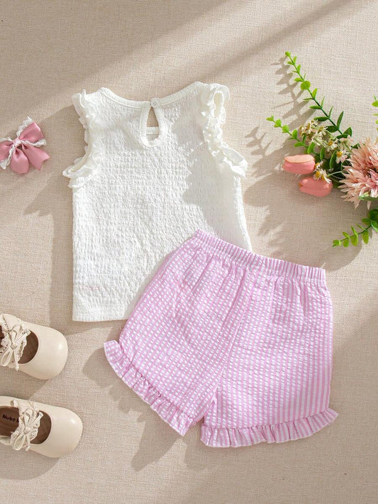 Cute Two Piece Summer Clothing Set For Little Girls Jacquard Style