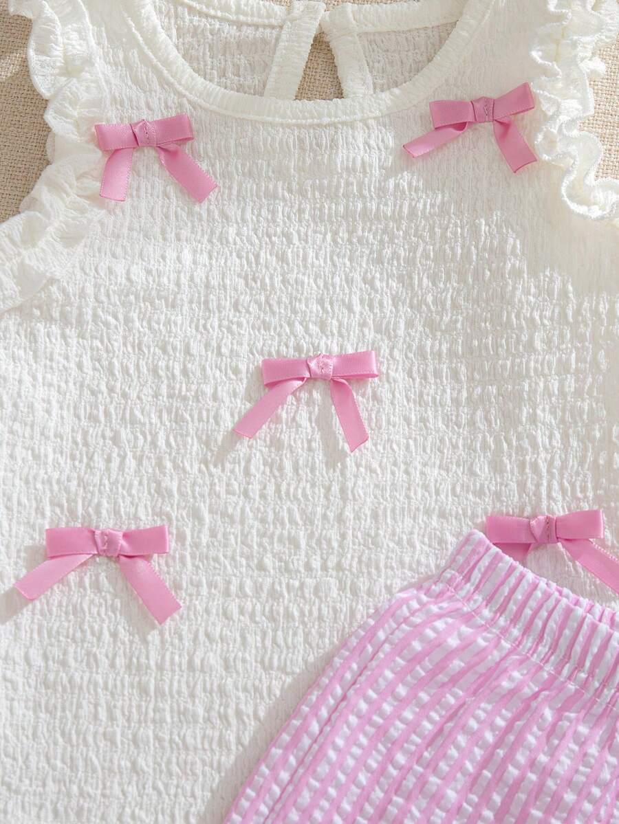 Cute Two Piece Summer Clothing Set For Little Girls Jacquard Style