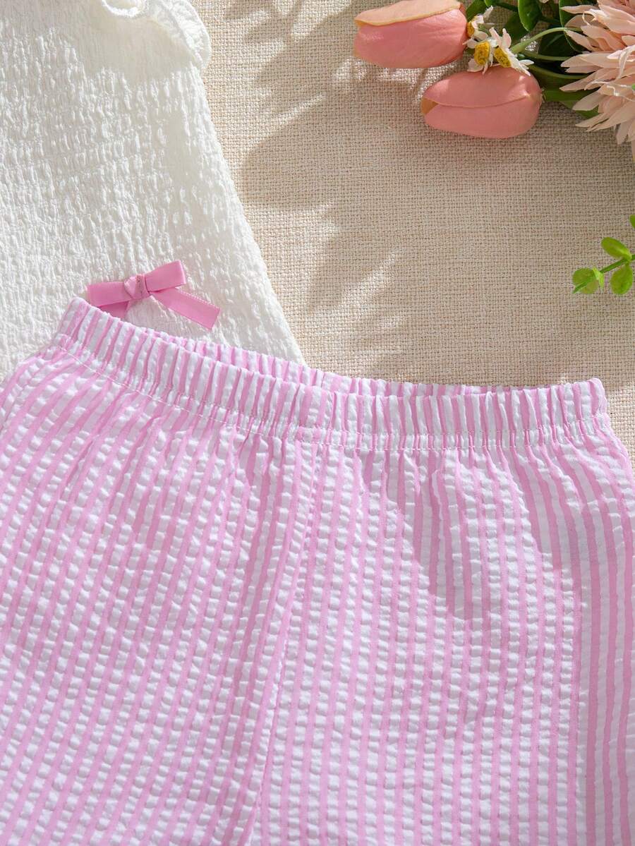 Cute Two Piece Summer Clothing Set For Little Girls Jacquard Style
