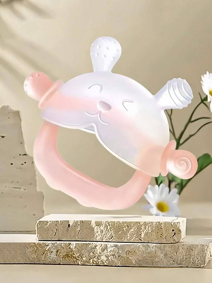 Baby Animal Shaped Silicone Teether Handguard Teething Ring Sensory Toy for Babies 3 Months Plus