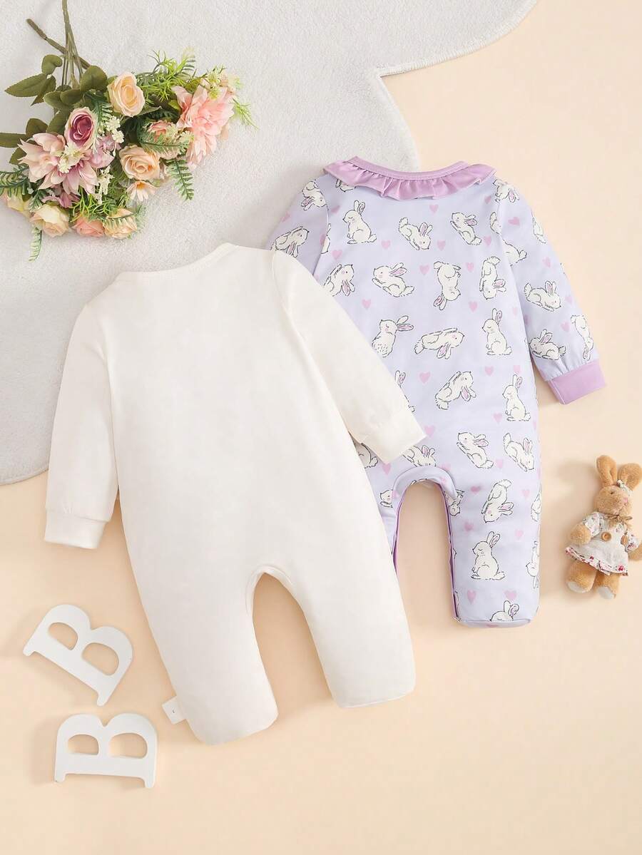 4PCS Newborn Bear & Bow Print Romper Set with Hat & Mittens