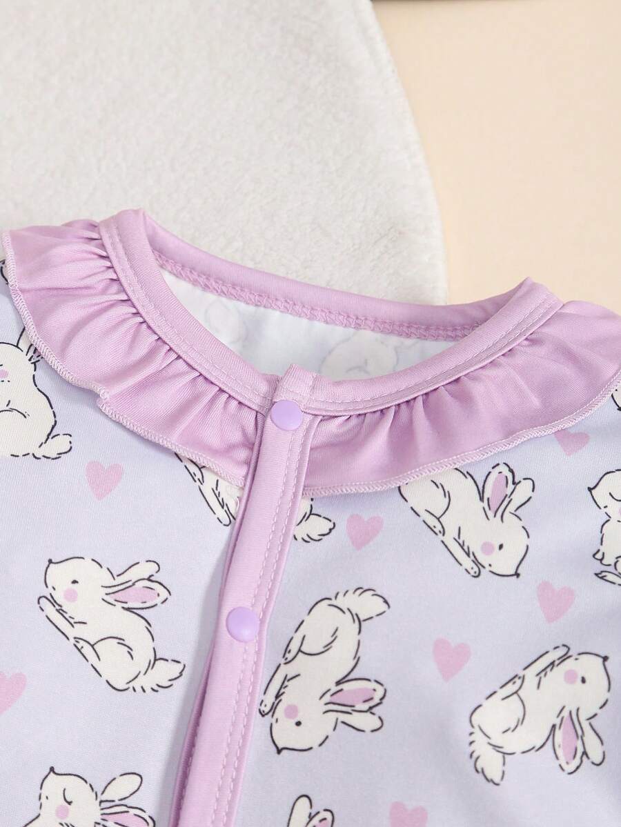 4PCS Newborn Bear & Bow Print Romper Set with Hat & Mittens