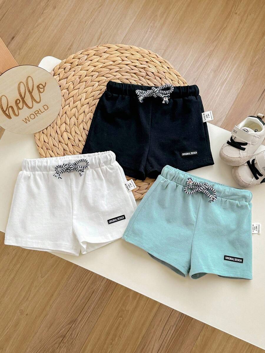 3pcs Decorative Patchwork Baby Boys Casual Shorts Set for Everyday Wear