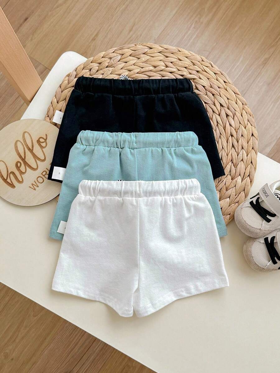 3pcs Decorative Patchwork Baby Boys Casual Shorts Set for Everyday Wear