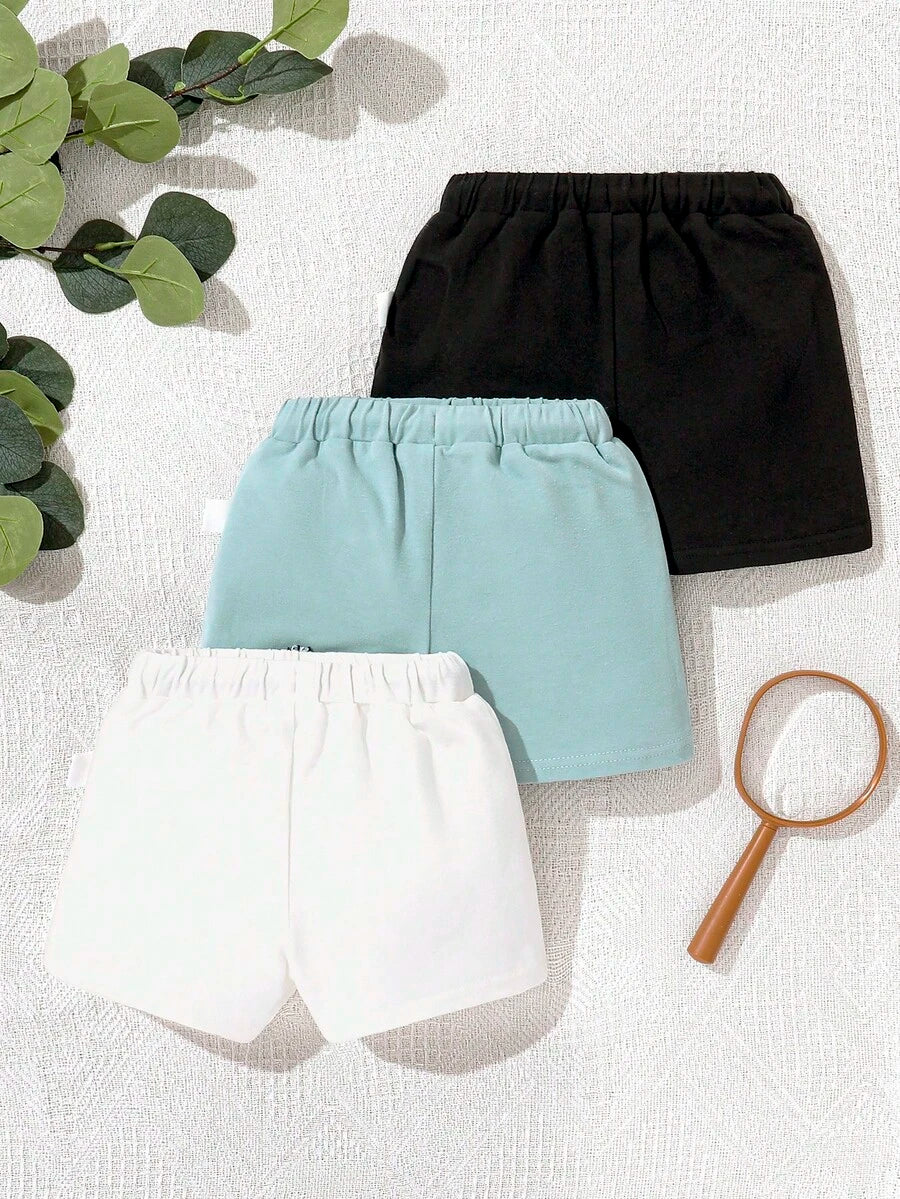 3pcs Decorative Patchwork Baby Boys Casual Shorts Set for Everyday Wear