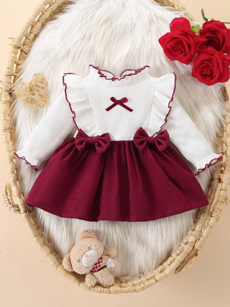 Baby Heart Pattern Dress and Headband Set for Cute All Season Daily Wear