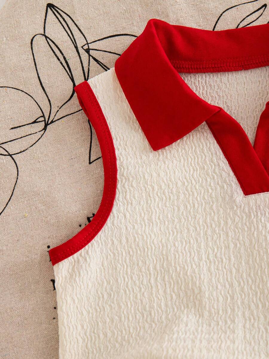 Toddler Girls Textured Knit Vest Top And Denim Skort Flower Embroidered Summer Outfit Set