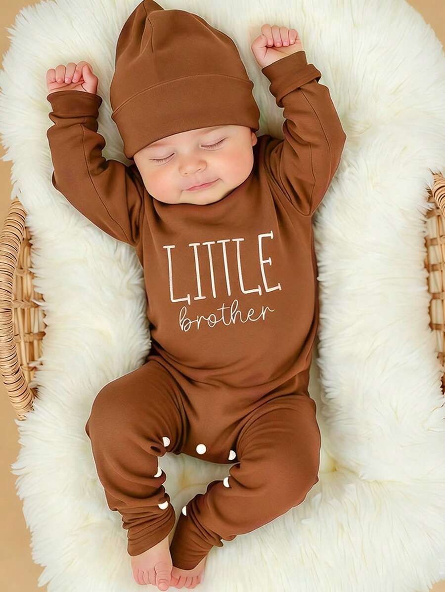 Baby Little Brother Embroidered Outfit Set for Photoshoots and Baby Shower Gifts