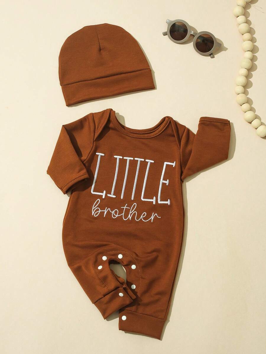 Baby Little Brother Embroidered Outfit Set for Photoshoots and Baby Shower Gifts