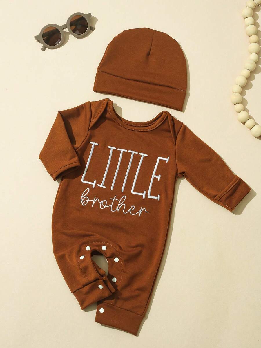 Baby Little Brother Embroidered Outfit Set for Photoshoots and Baby Shower Gifts