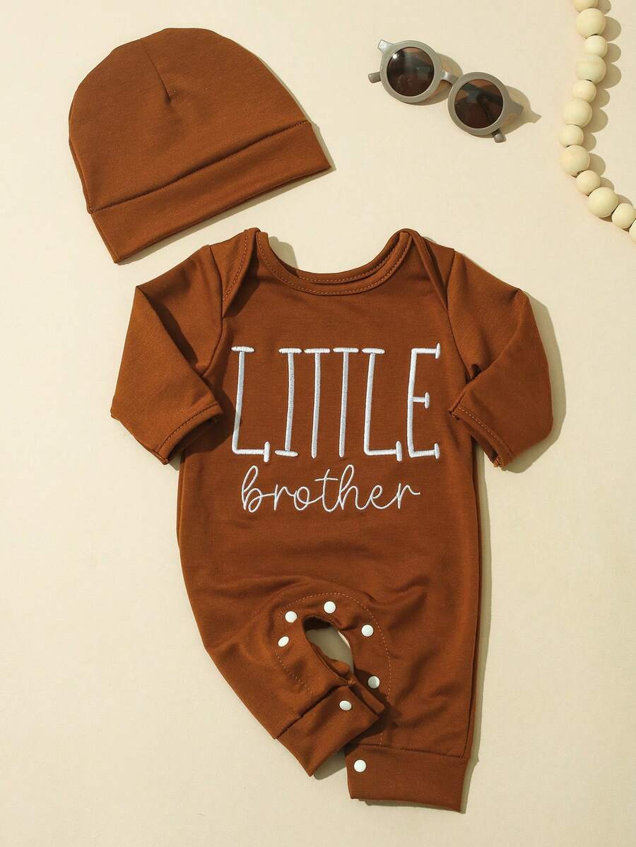 Baby Little Brother Embroidered Outfit Set for Photoshoots and Baby Shower Gifts