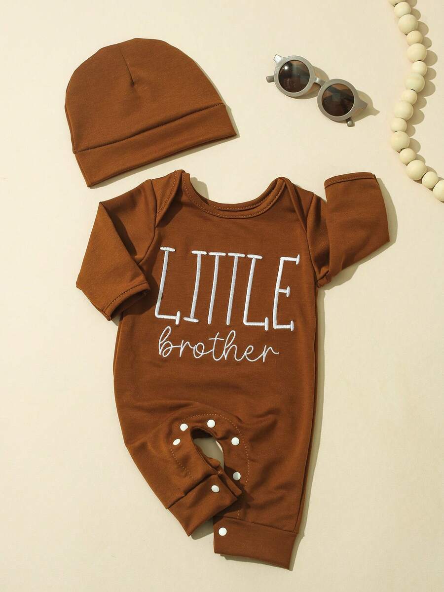 Baby Little Brother Embroidered Outfit Set for Photoshoots and Baby Shower Gifts
