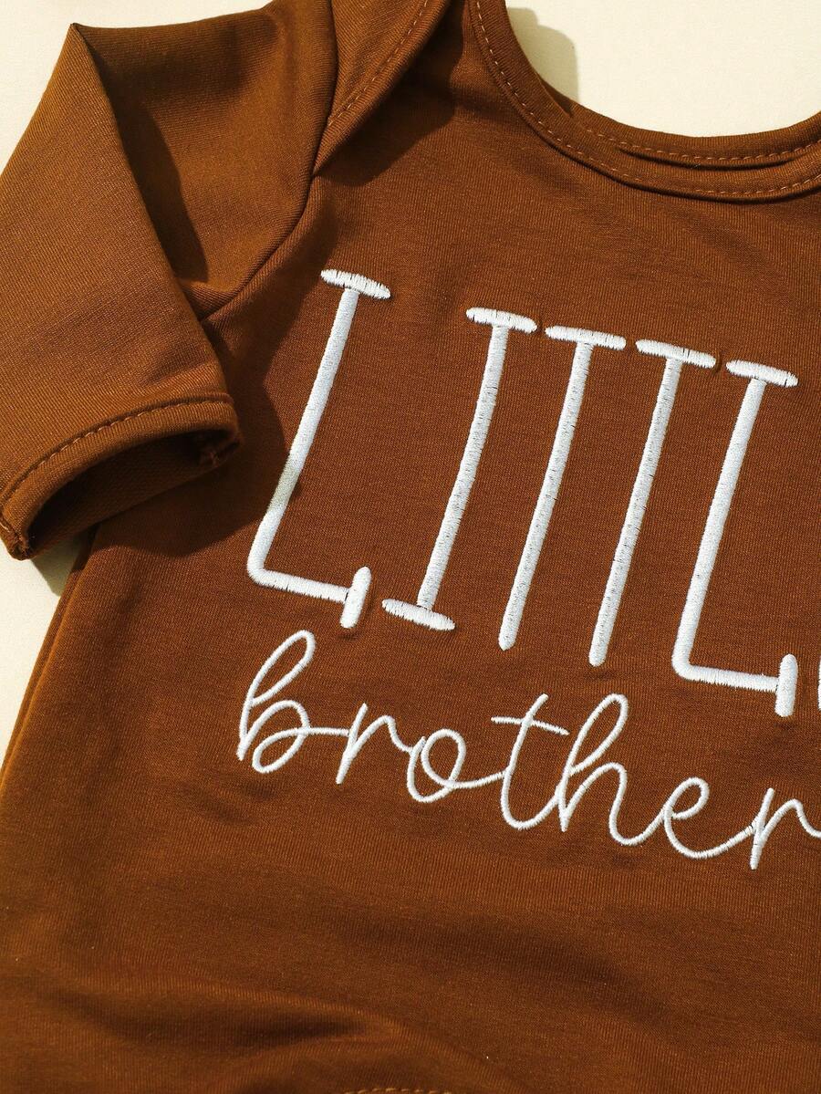 Baby Little Brother Embroidered Outfit Set for Photoshoots and Baby Shower Gifts