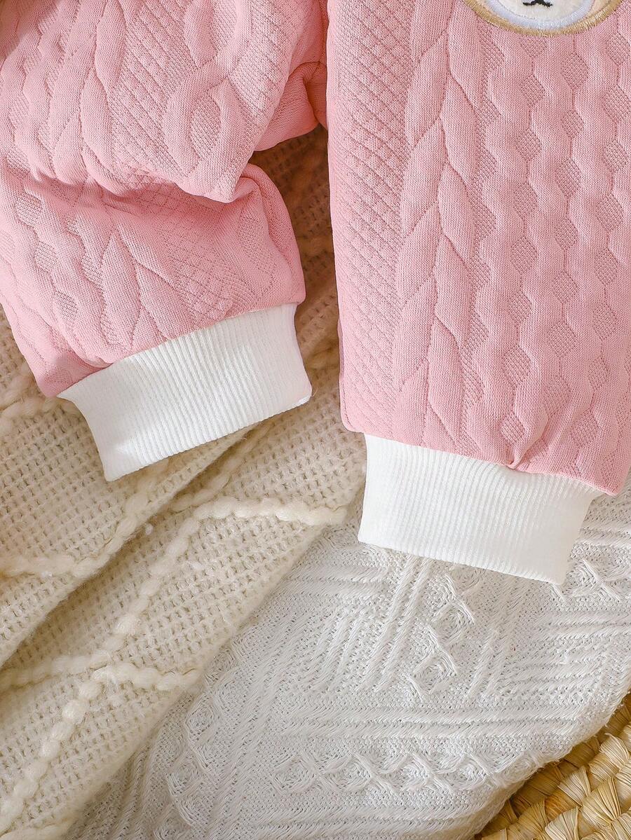 Newborn Baby Girl Bear & Bow Embroidered Long Sleeve Top & Contrast Pants 2PCS Set