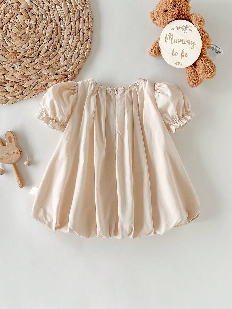 Baby Apricot Bowknot Long Sleeve Dress for Cute Daily and Outdoor Wear