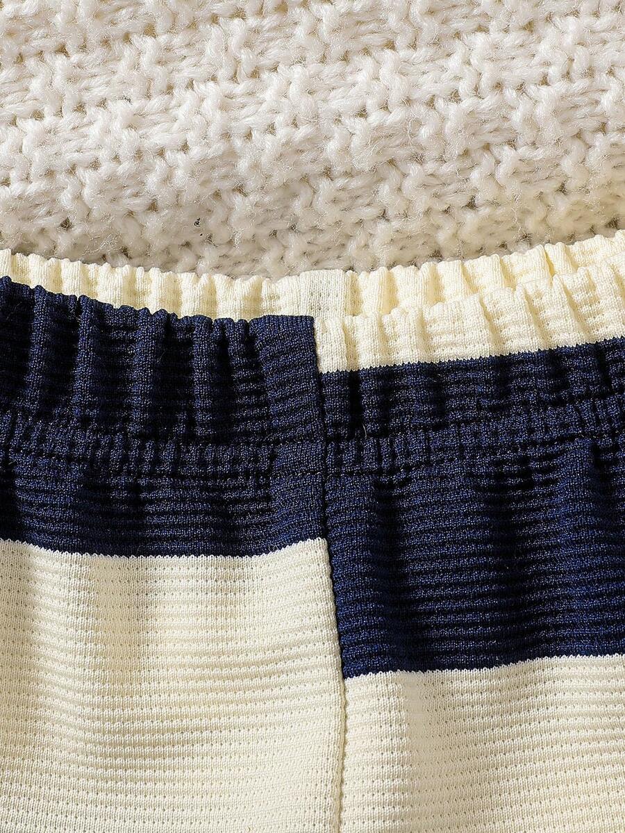 Baby Boy Black and White Striped Teddy Bear Top and Pants Set