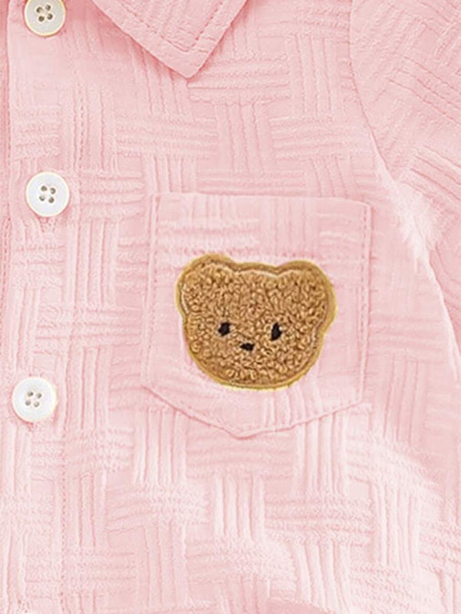 2-Piece Baby Boy Textured Bear Embroidery Shirt and Shorts Set