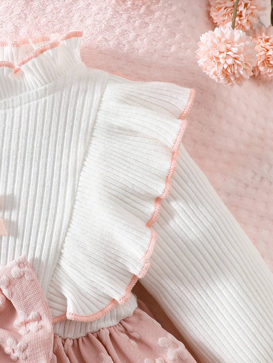 Baby Heart Pattern Dress and Headband Set for Cute All Season Daily Wear