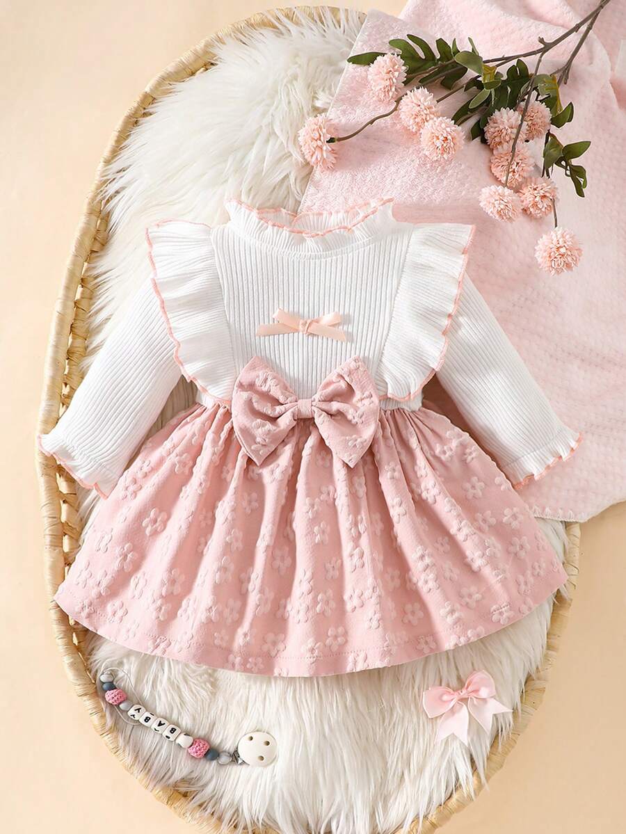 Baby Heart Pattern Dress and Headband Set for Cute All Season Daily Wear