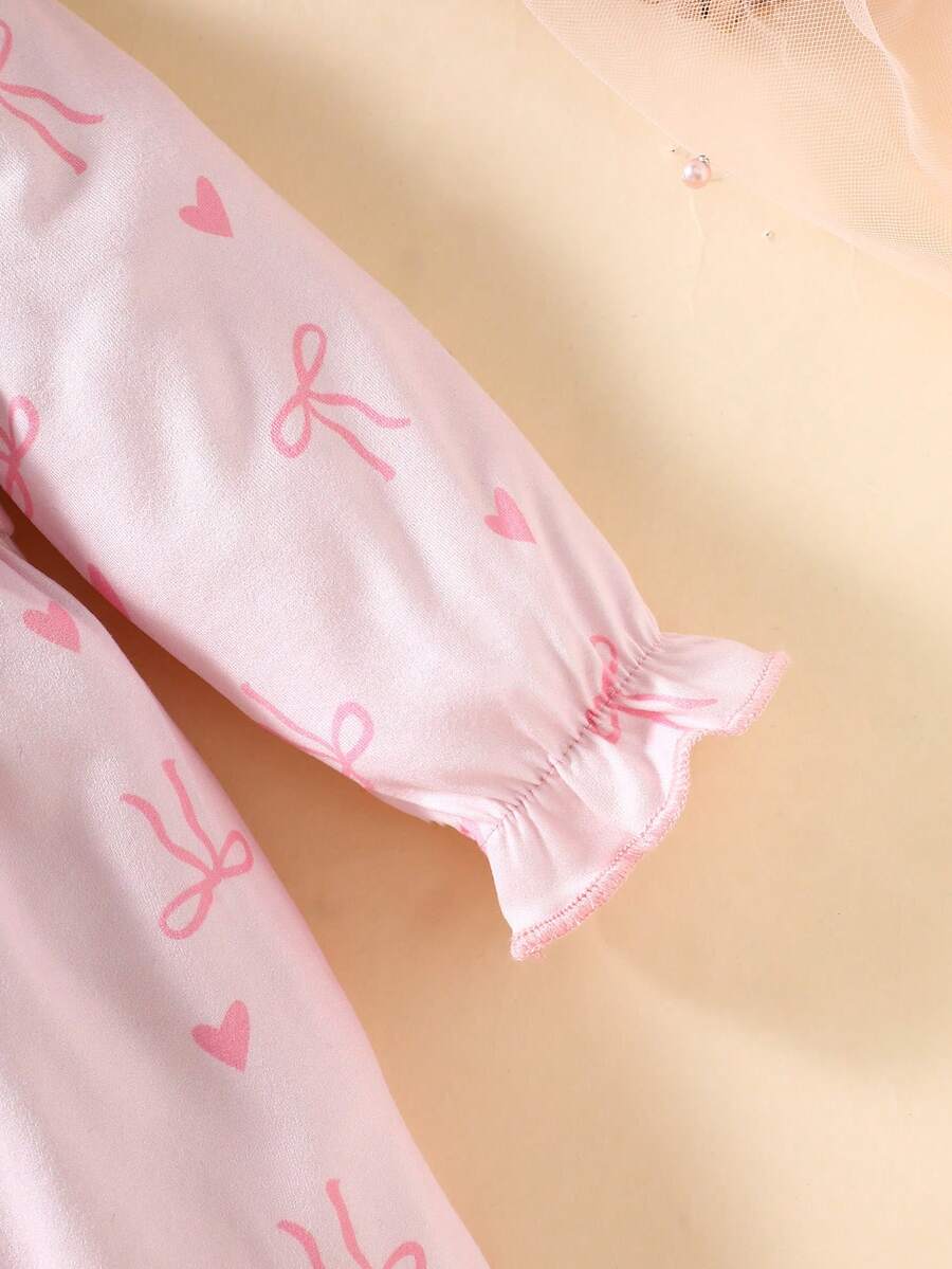 Baby Pink Heart Knit Dress with 3D Bow for Cute Daily and Outdoor Wear