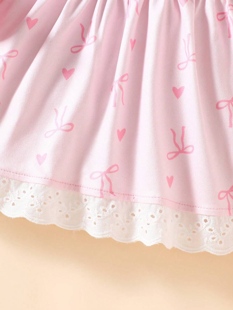Baby Pink Heart Knit Dress with 3D Bow for Cute Daily and Outdoor Wear