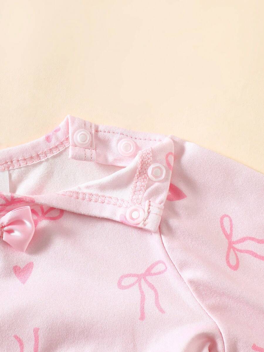 Baby Pink Heart Knit Dress with 3D Bow for Cute Daily and Outdoor Wear