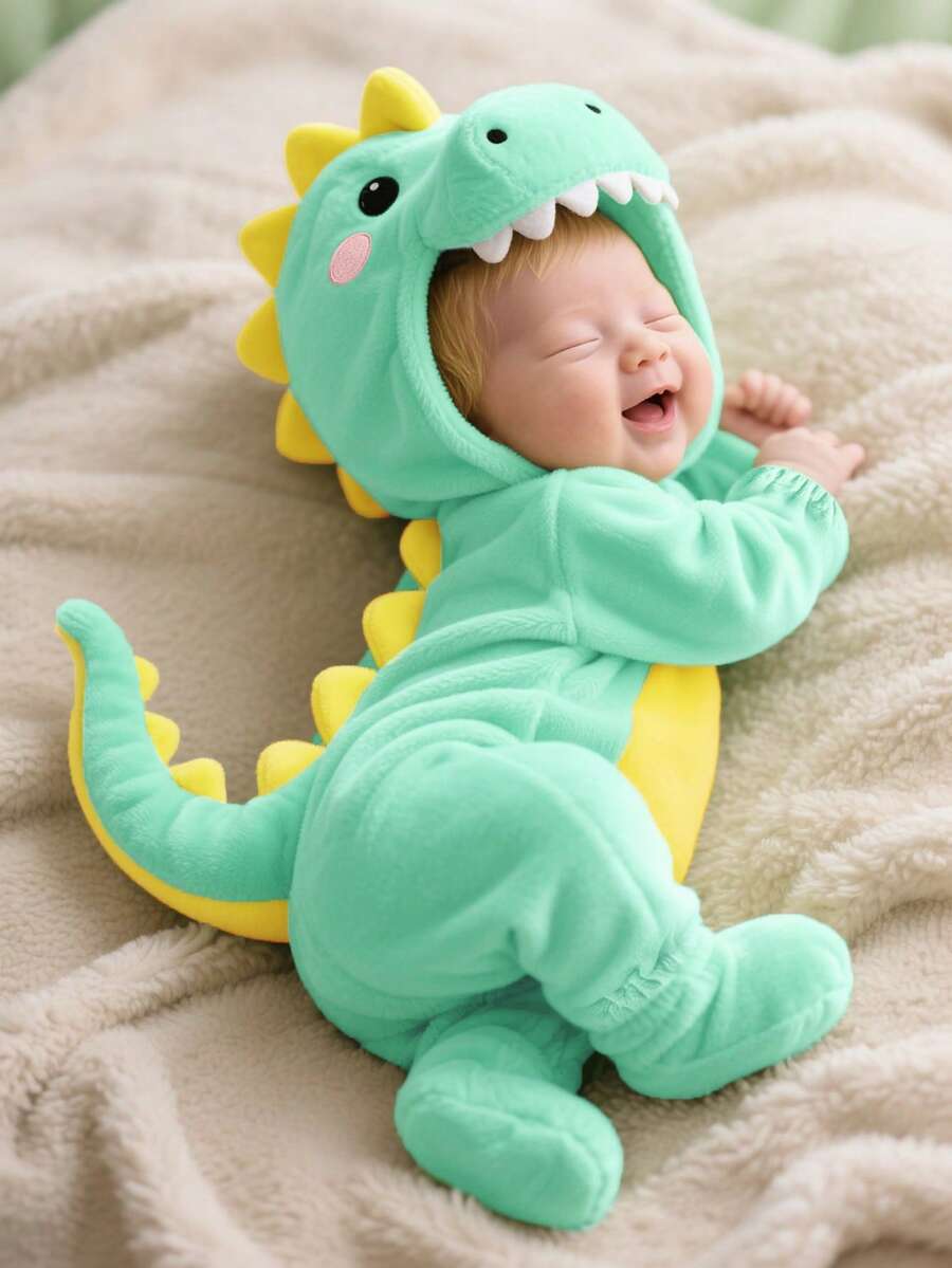 Plush 3D Dinosaur Jumpsuit for Cute Autumn and Winter Daily Wear